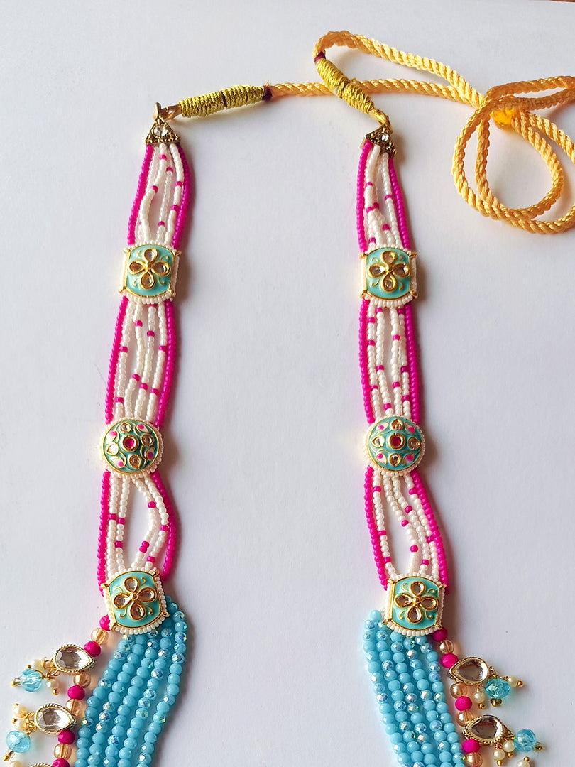 Turquoise Blue & Pink Beaded Necklace Set