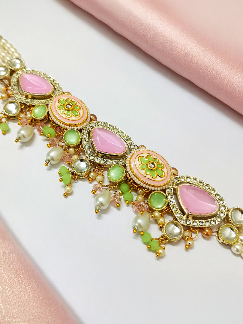 Pink Stone & Pearl Multi-Strand Necklace Set