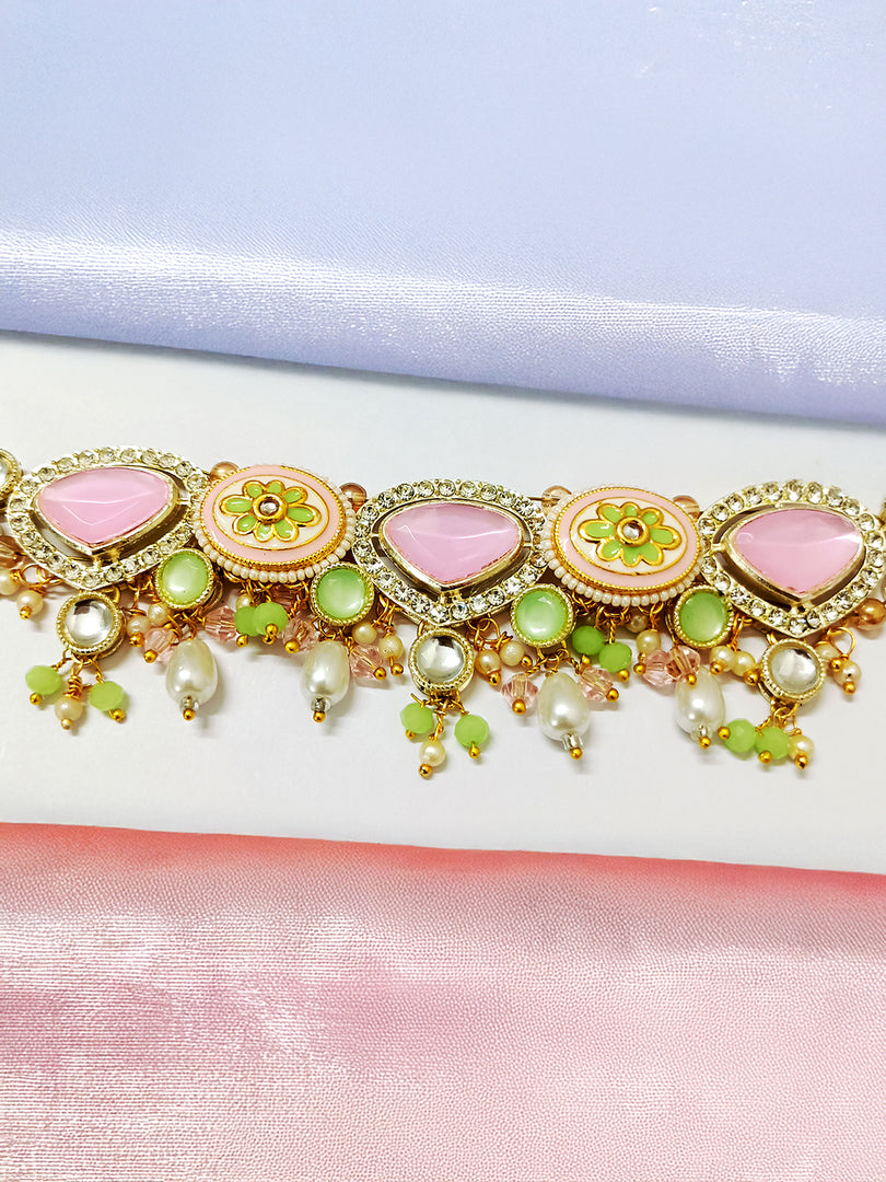 Pink Stone & Pearl Multi-Strand Necklace Set