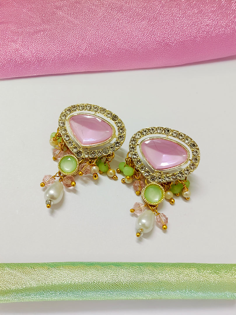 Pink Stone & Pearl Multi-Strand Necklace Set