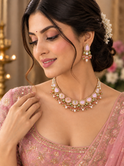 Pink Stone & Pearl Multi-Strand Necklace Set