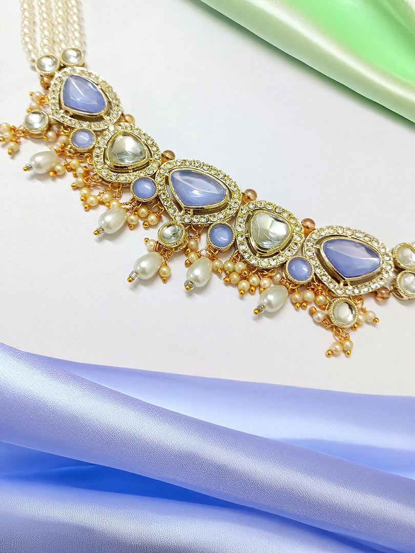 Elegant Lavender Teardrop Stone Pearl Necklace Set