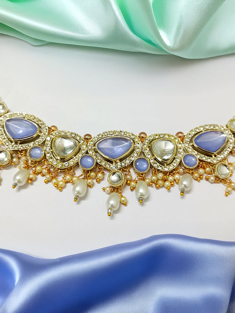 Elegant Lavender Teardrop Stone Pearl Necklace Set