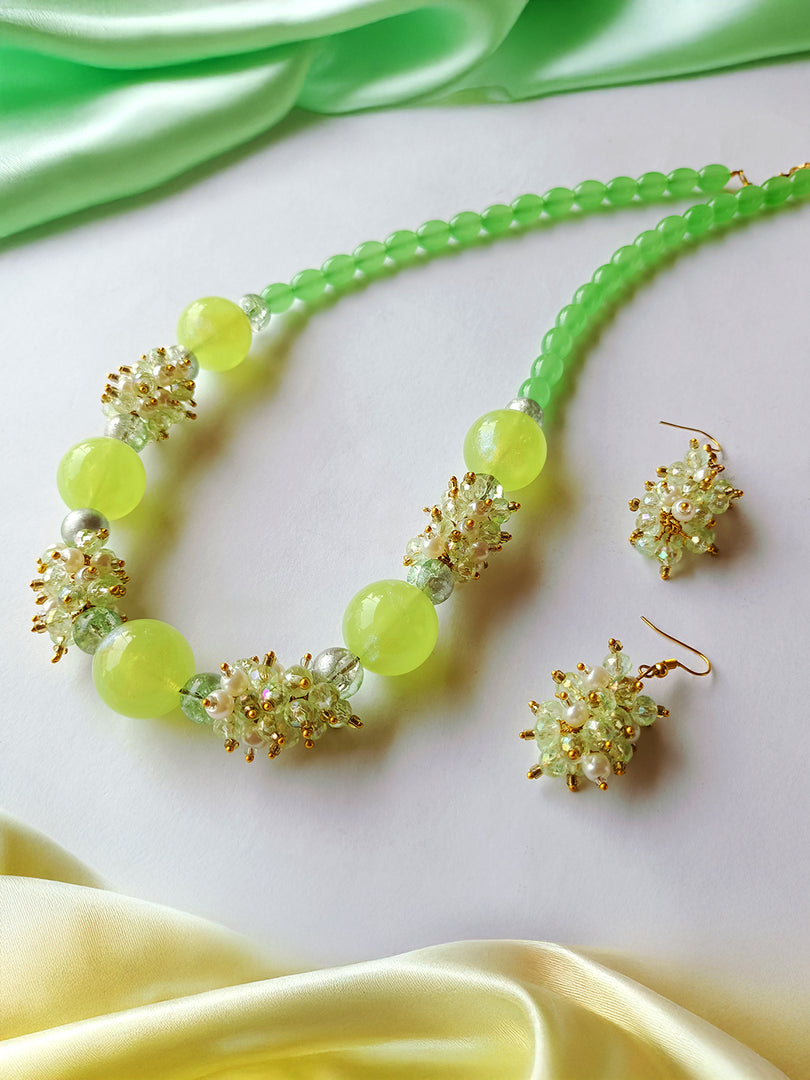 Lime Green Beaded Necklace Set