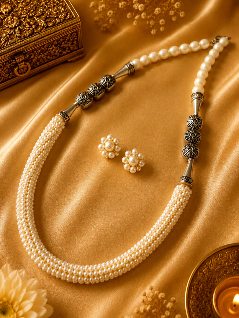 Handcrafted Ivory Pearl Beaded Necklace Set