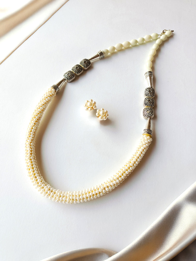 Handcrafted Ivory Pearl Beaded Necklace Set
