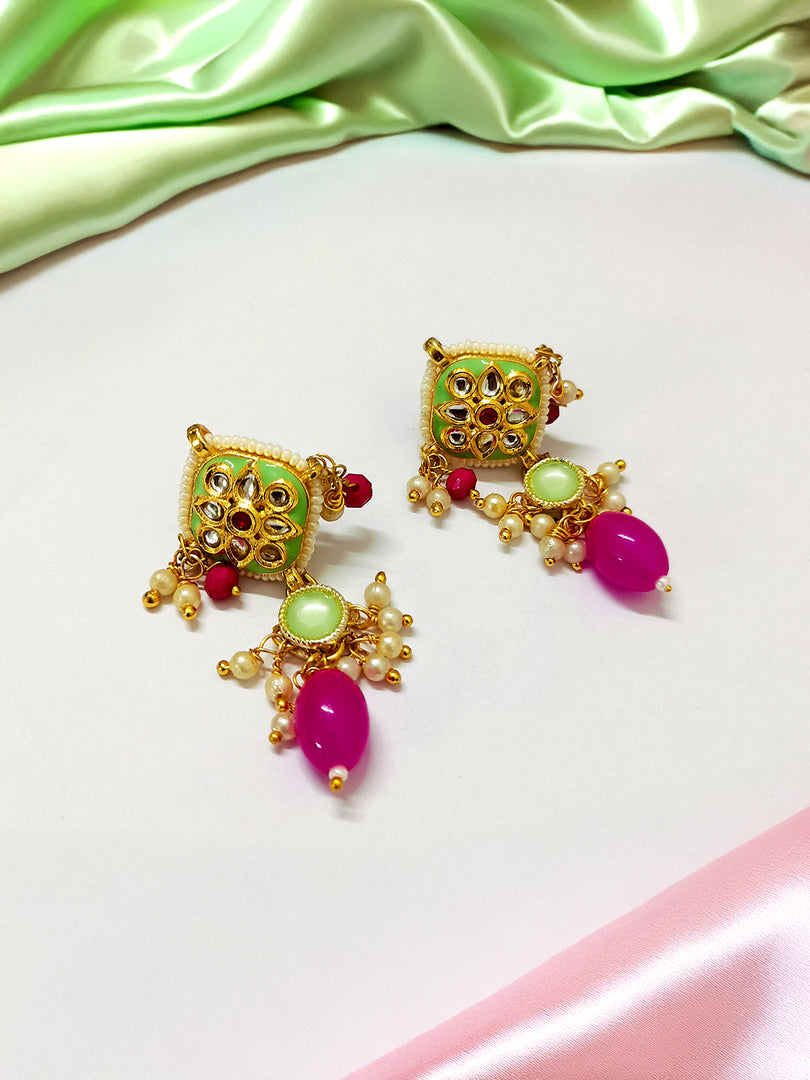 Pink & Mint Green Kundan Necklace Set