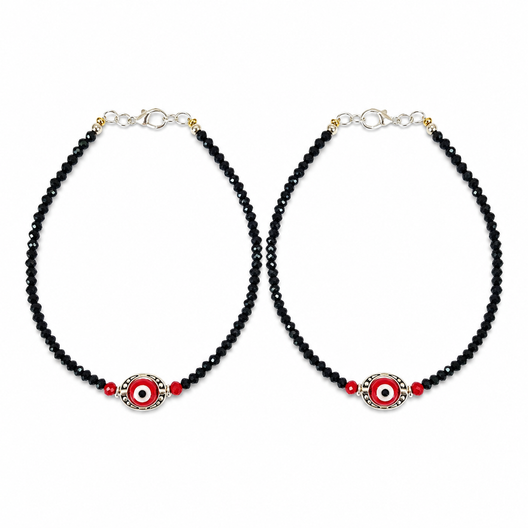 Silver Plated Red Infinity Evil Eye Anklet Set