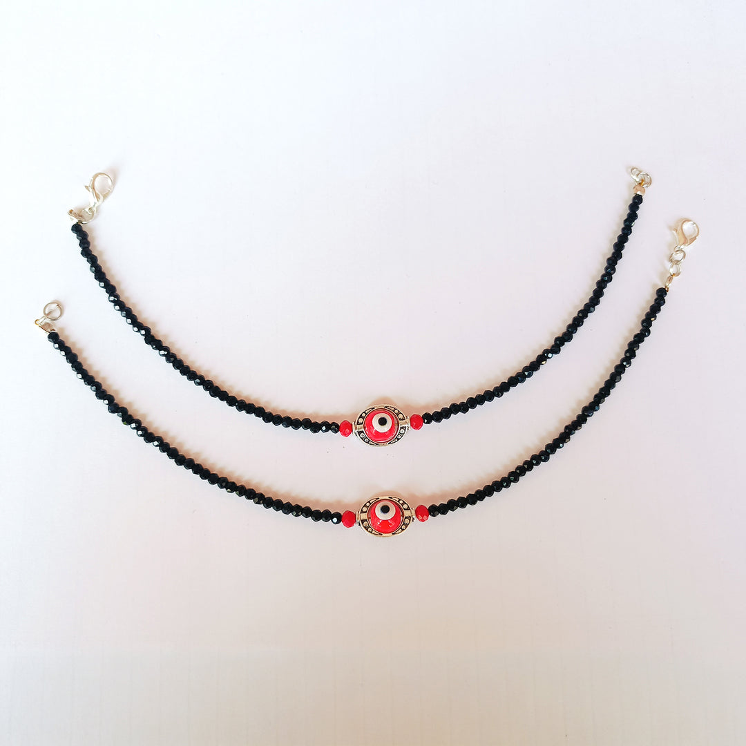 Silver Plated Red Infinity Evil Eye Anklet Set