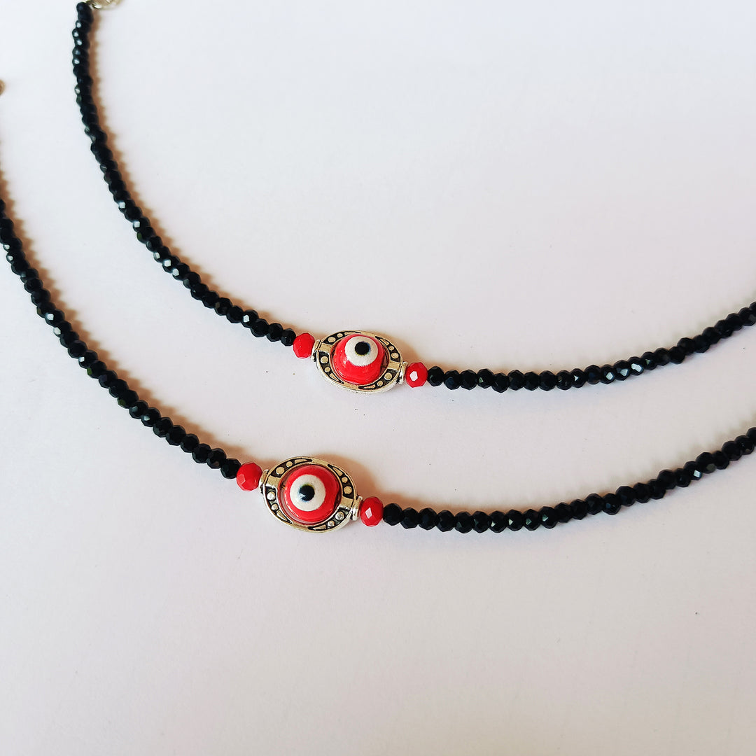Silver Plated Red Infinity Evil Eye Anklet Set