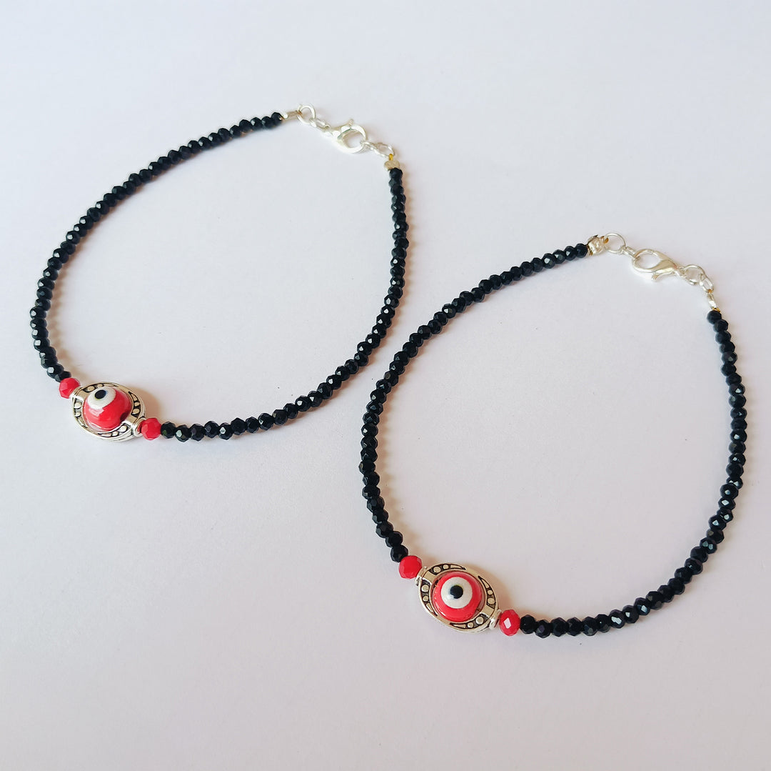 Silver Plated Red Infinity Evil Eye Anklet Set