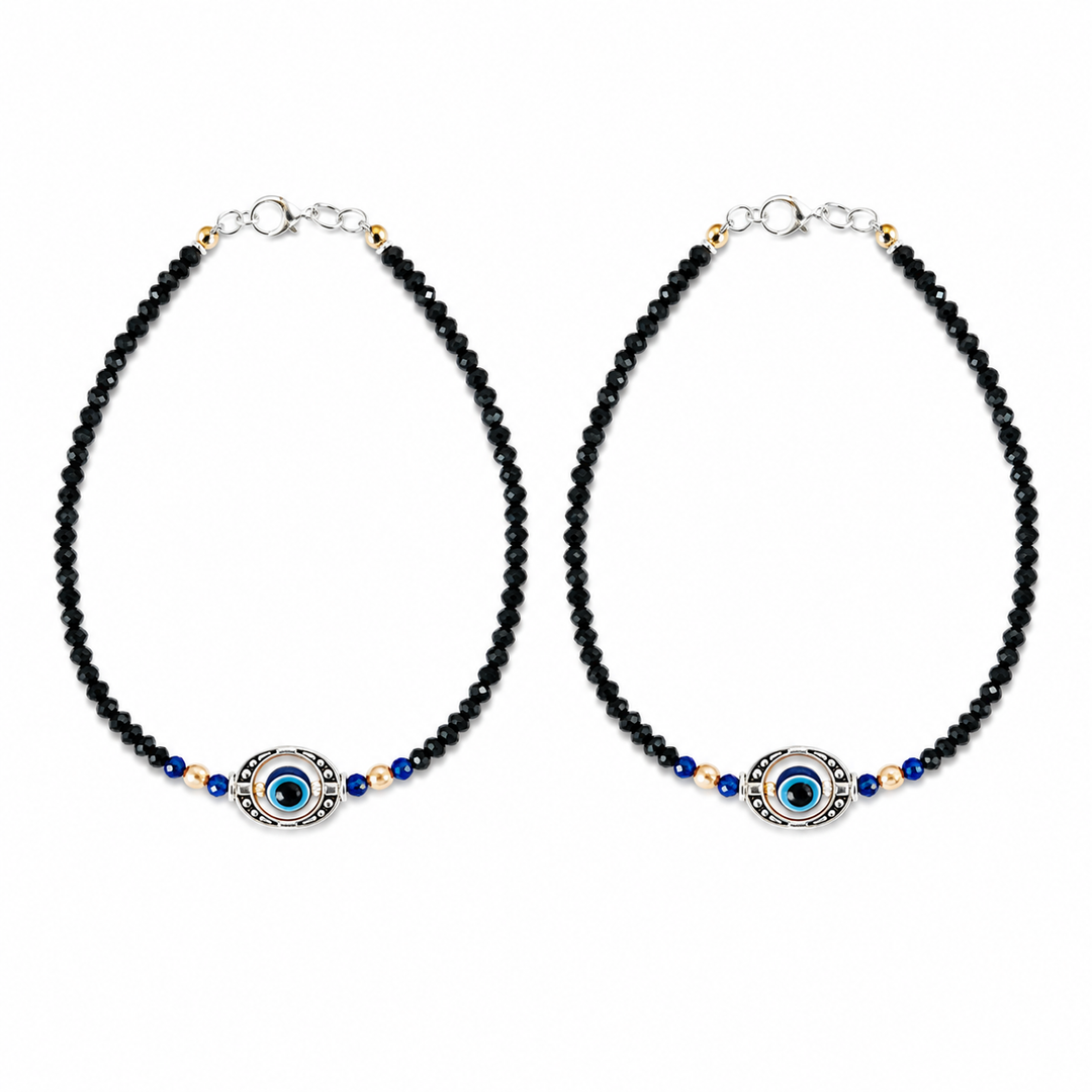 Silver Plated Blue Infinity Evil Eye Anklet Set