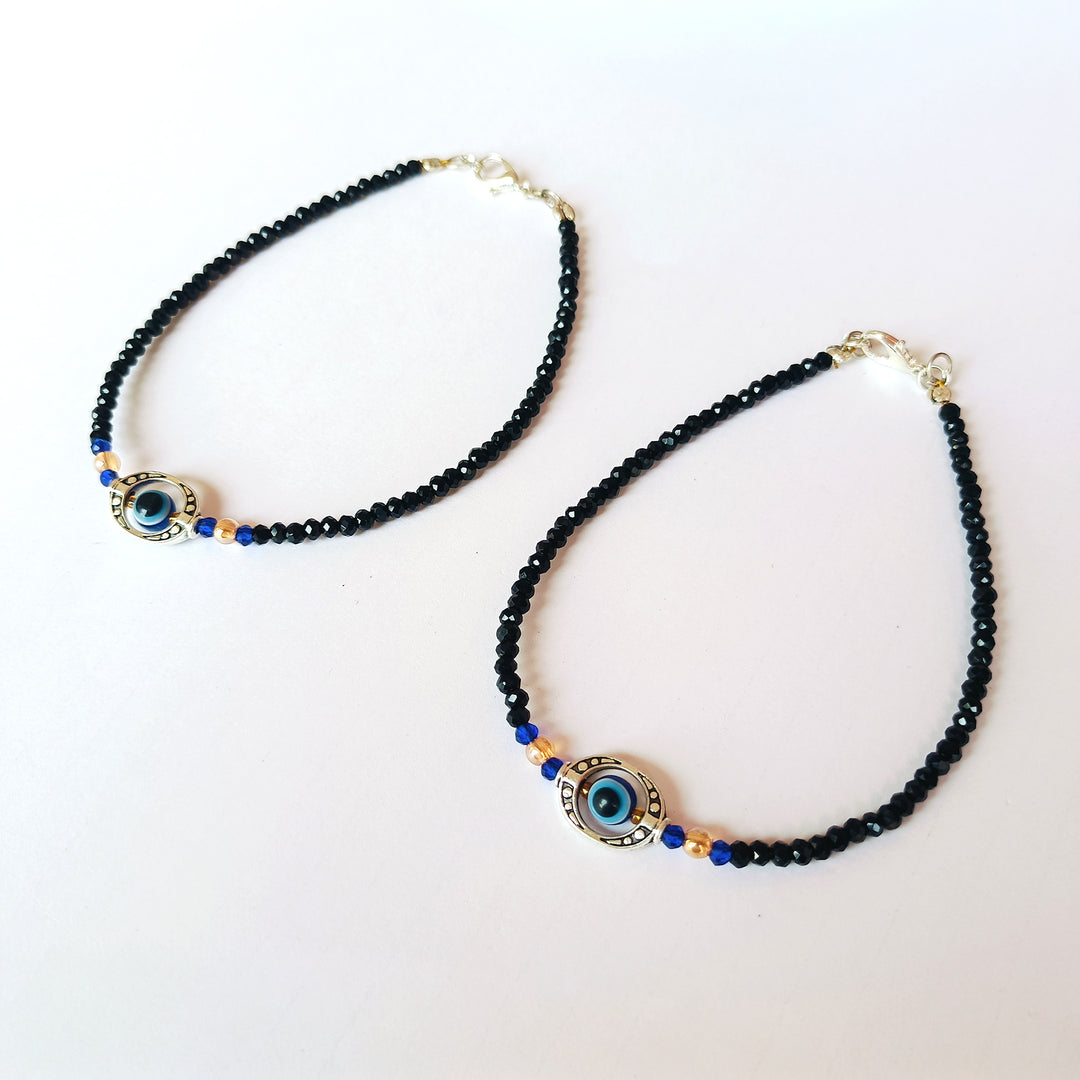 Silver Plated Blue Infinity Evil Eye Anklet Set