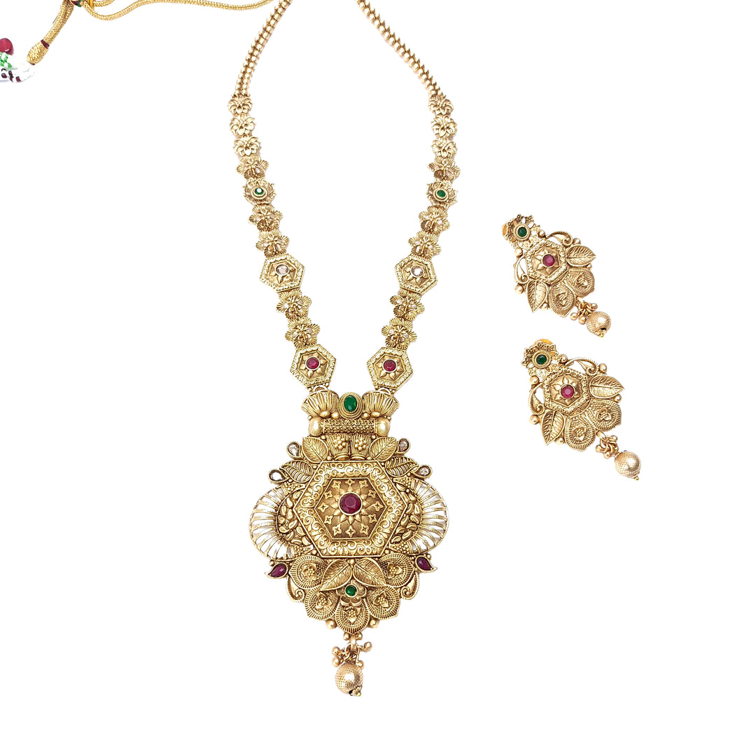 Red Green Antique Gold Plated Set