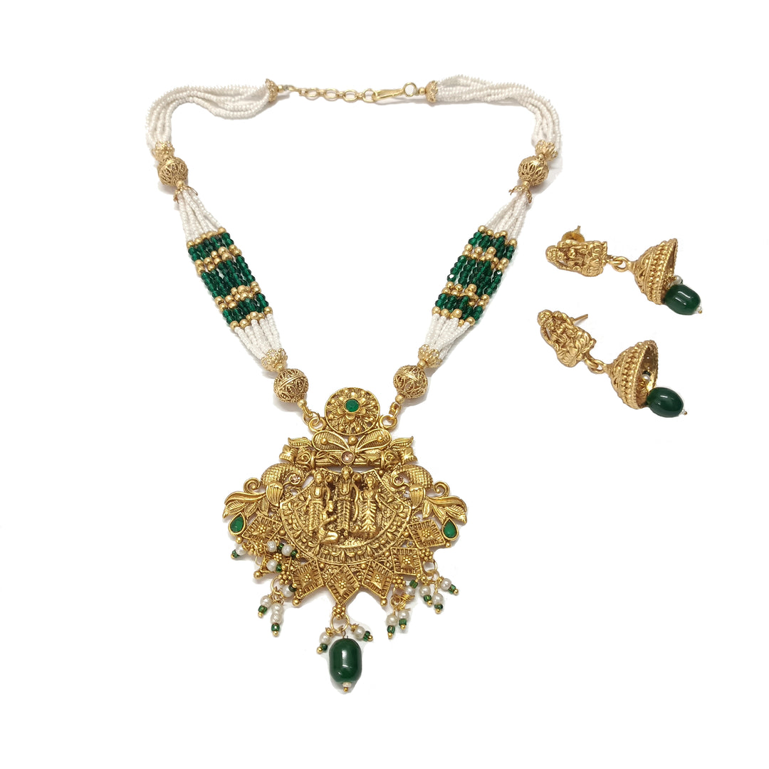 Ram Darbaar Green Antique Gold Plated Set