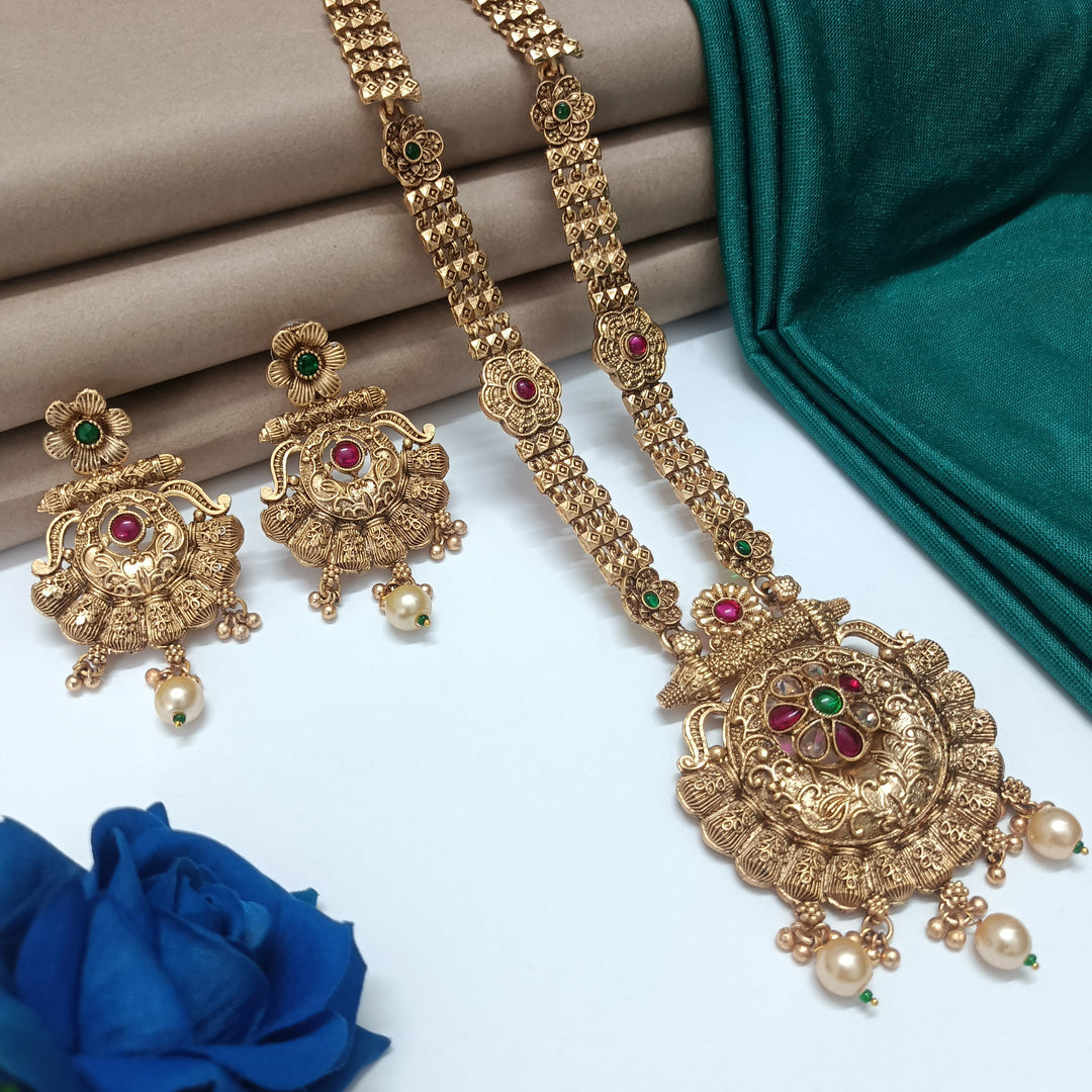 Multicolour Antique Temple Jewellery Set