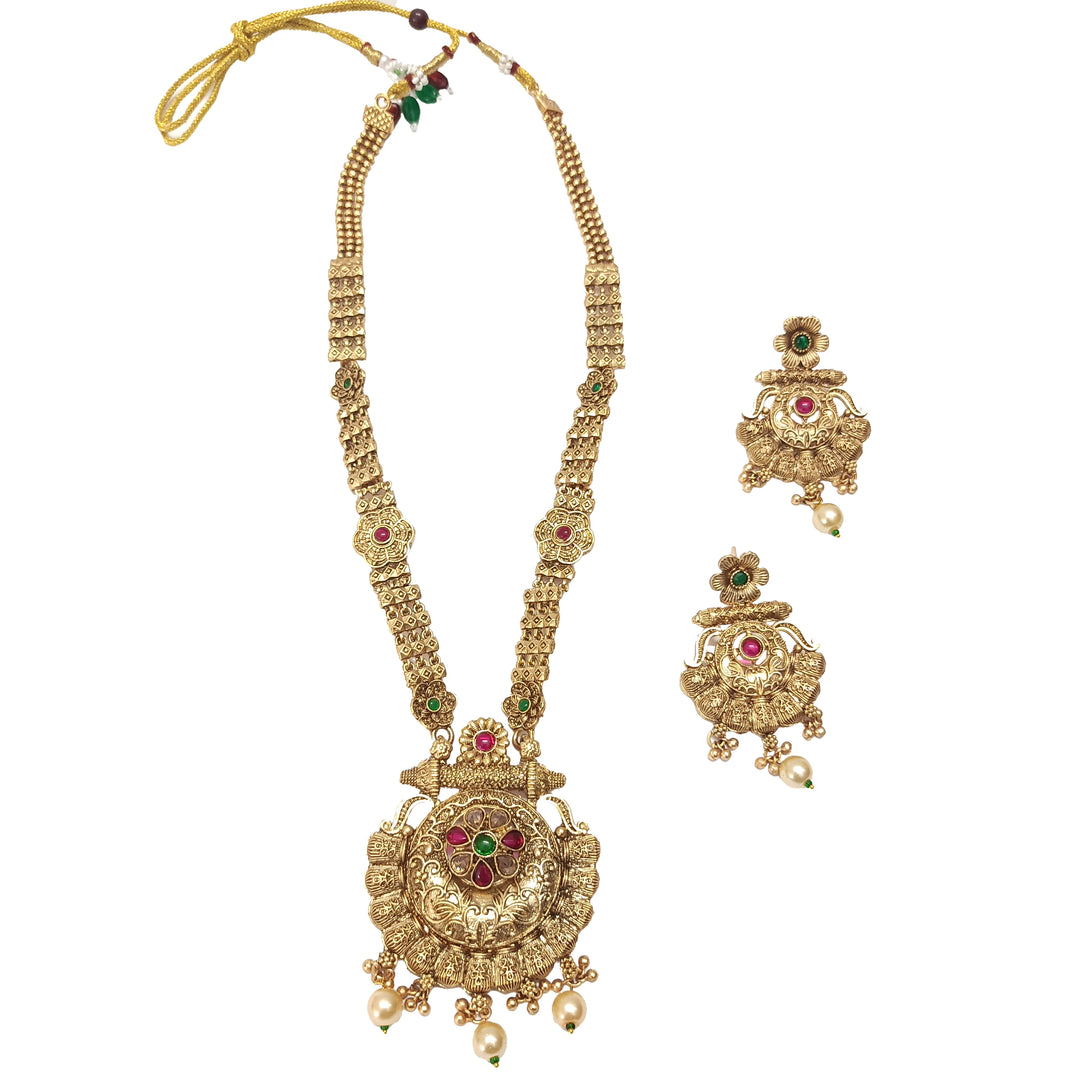 Multicolour Antique Temple Jewellery Set