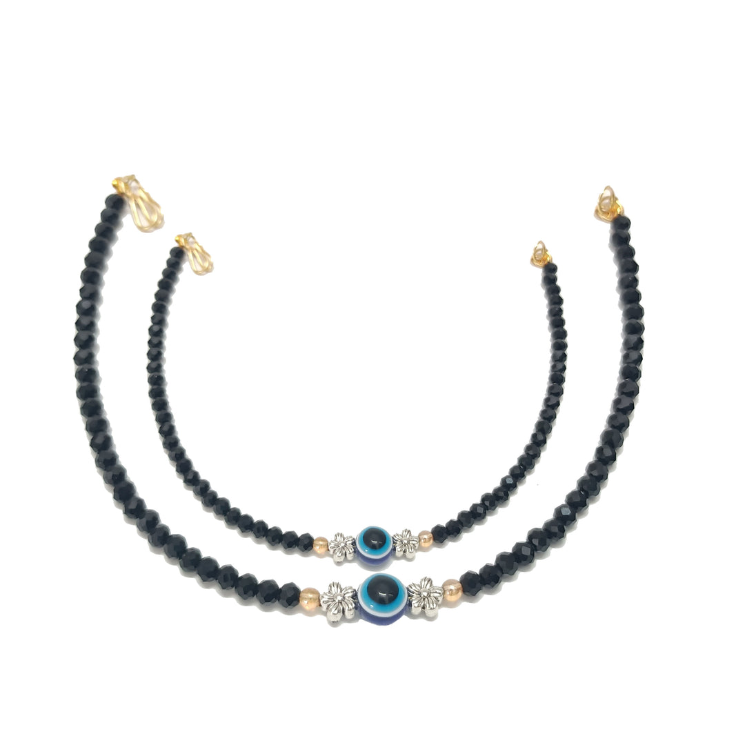Silver Evil Eye Flower Couple Anklets