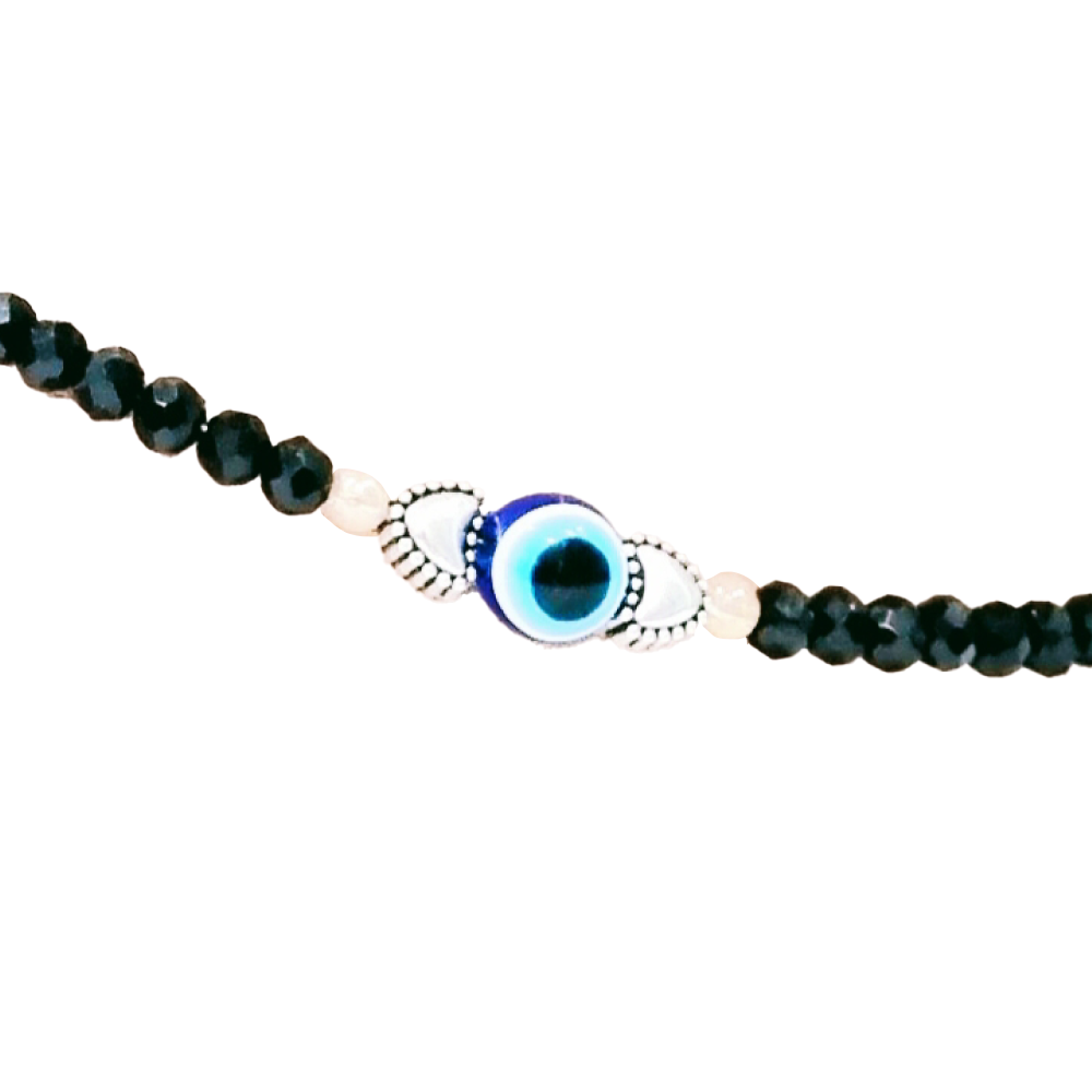 Silver Evil Eye Hearts Couple Anklets