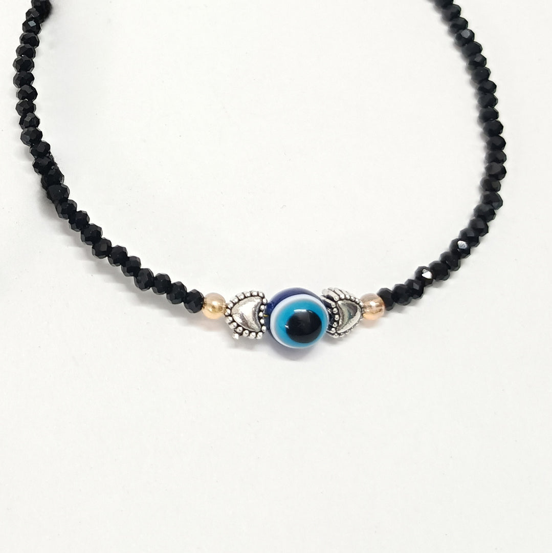 Silver Evil Eye Hearts Couple Anklets