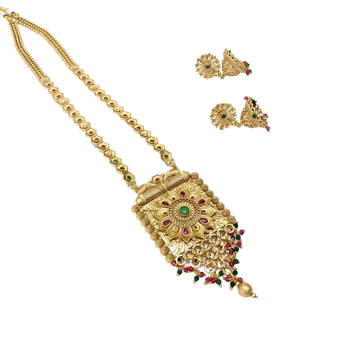 Lotus Antique Gold Plated Necklace Set