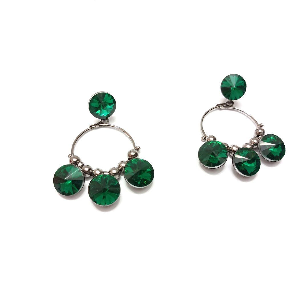 Rhinestone Teardrop Green Earrings