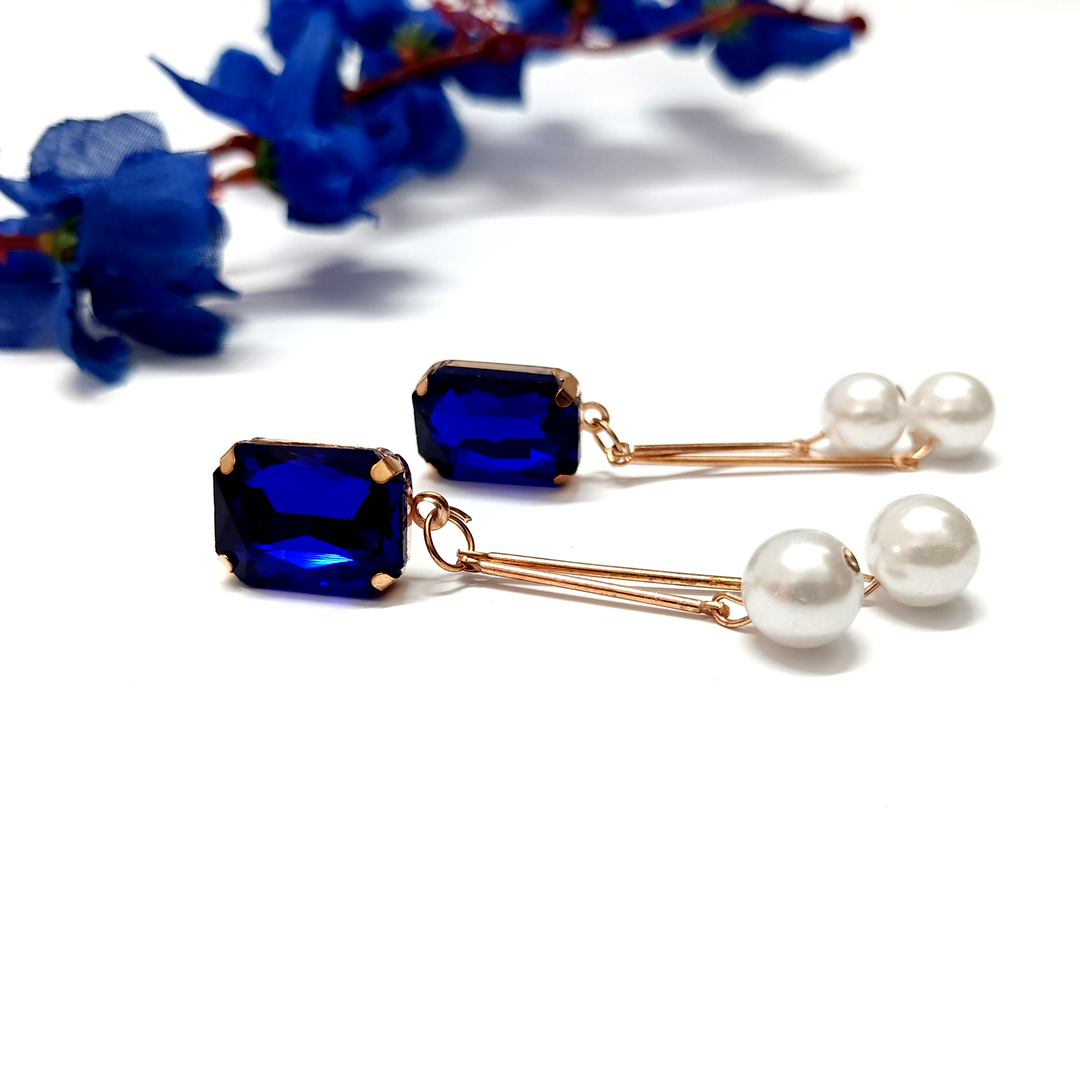 Blue Ruby Pearl Beaded Earrings