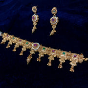 Red Green Antique Gold Plated Choker Set