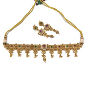 Red Green Antique Gold Plated Choker Set