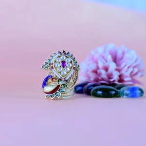 Anti-Tarnish Peacock Golden Meenakari Ring