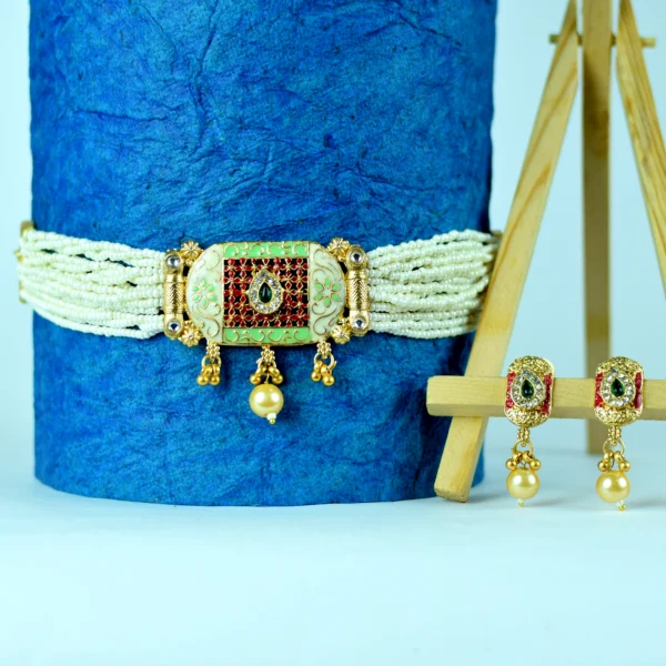 Multicolor Meenakari Choker Set with Earrings