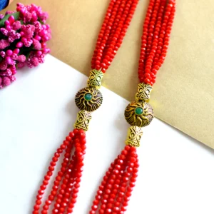 Jaipuri Red Moonga Crystal Necklace