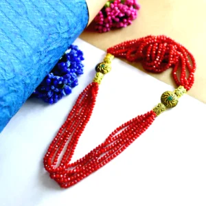 Jaipuri Red Moonga Crystal Necklace