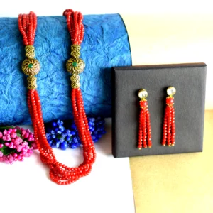 Jaipuri Red Moonga Crystal Necklace