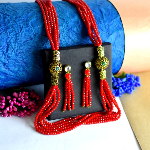 Jaipuri Red Moonga Crystal Necklace